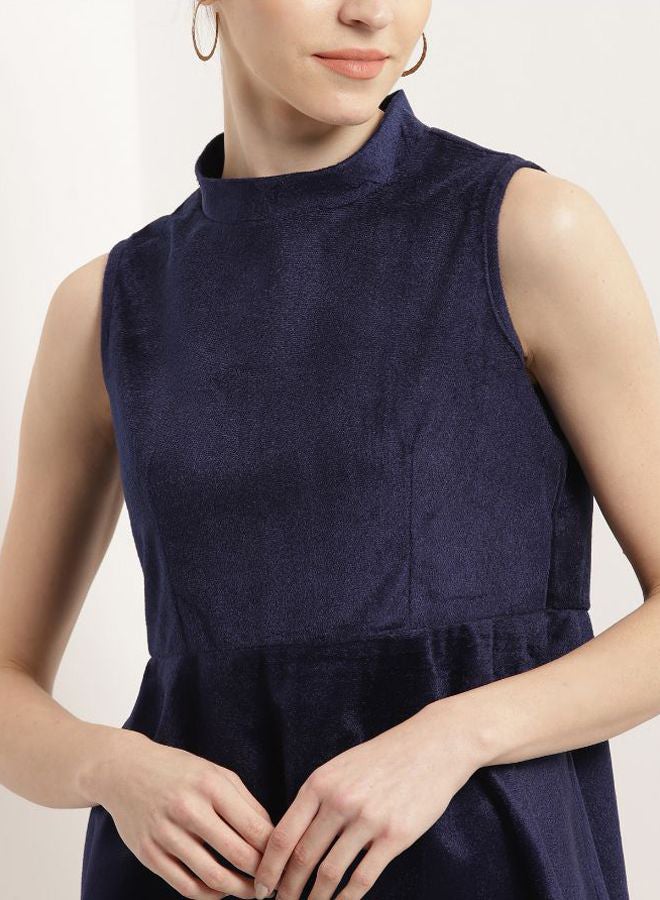 Aila - Sleeveless Synthetic Skater Dress Navy Blue - Image 1