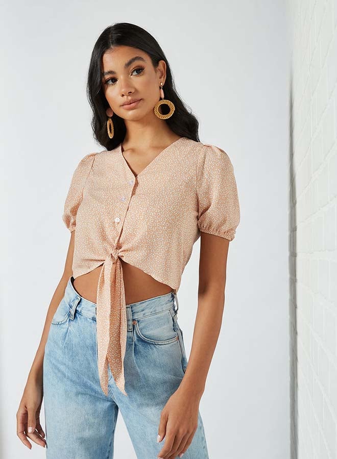 Aila Printed Tie Bottom Top Yellow  - Image 1