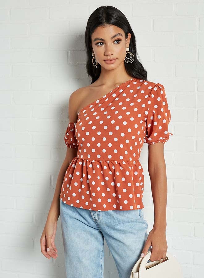 Aila Printed Single Sleeves Top Brown  - Image 1