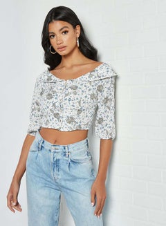 Aila Printed Off-Shoulder Top White  - Image 1