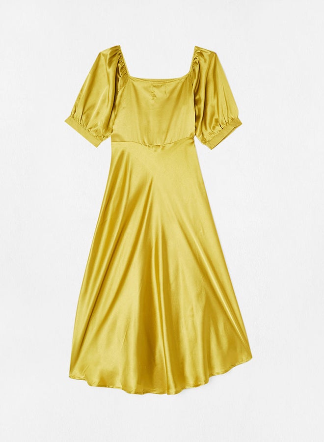 Aila - Casual Square Neck Midi Dress Gold - Image 1