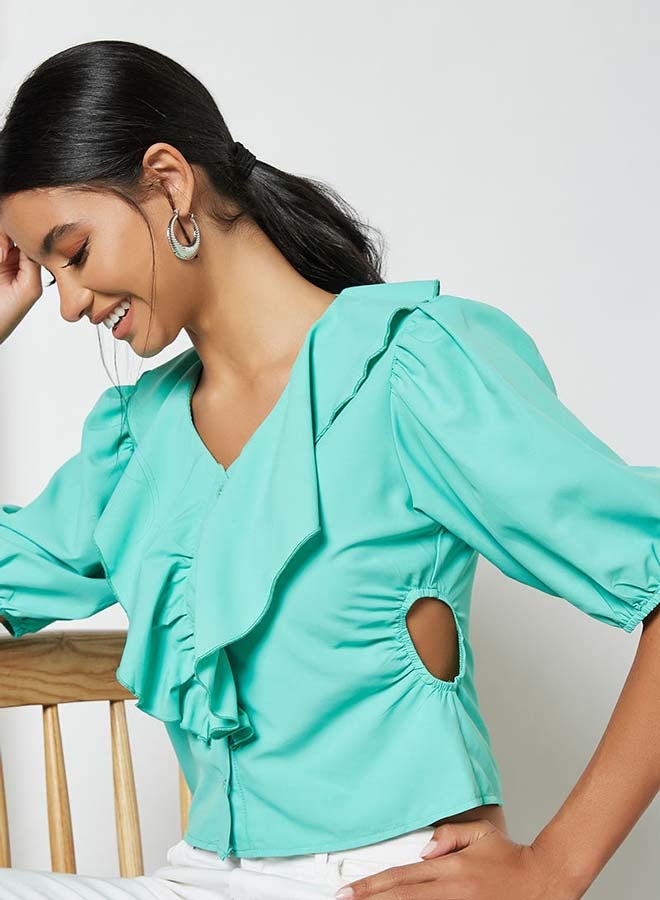 Aila Solid Design Classic Style Ruffle Top Green - Image 4
