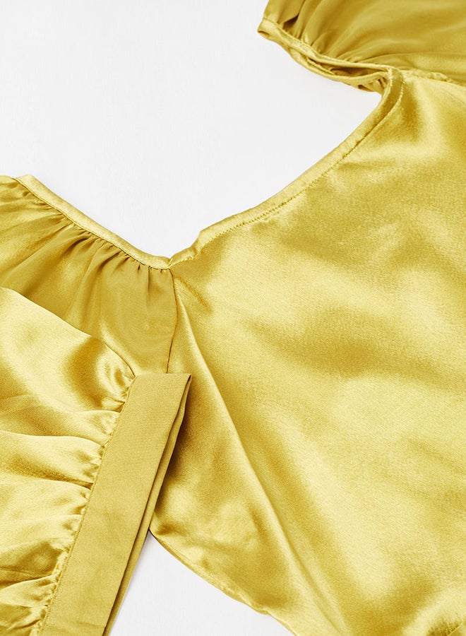 Aila - Casual Square Neck Midi Dress Gold - Image 1