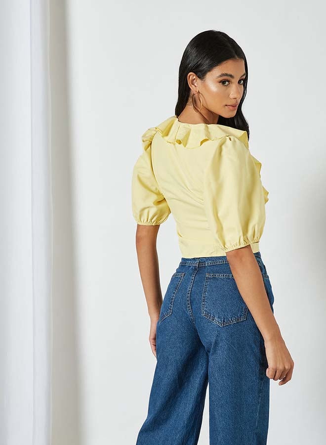 Aila - Solid Design Classic Style Ruffle Top Yellow - Image 1