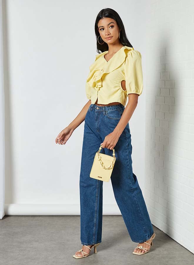 Aila - Solid Design Classic Style Ruffle Top Yellow - Image 1