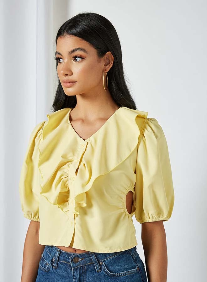 Aila - Solid Design Classic Style Ruffle Top Yellow - Image 1