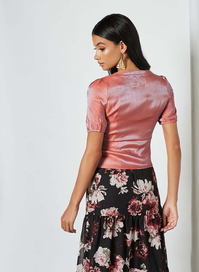 Aila - Solid Design V-Neck Top With Front Open Rust - Image 1