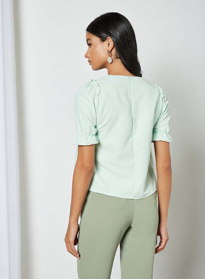 Aila Solid Design Elastic Pleat Top Light Green  - Image 2