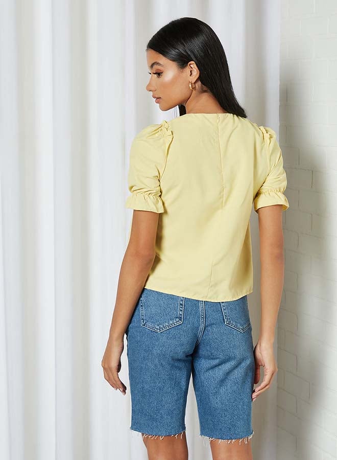 Aila Solid Design Elastic Pleat Top Yellow - Image 3