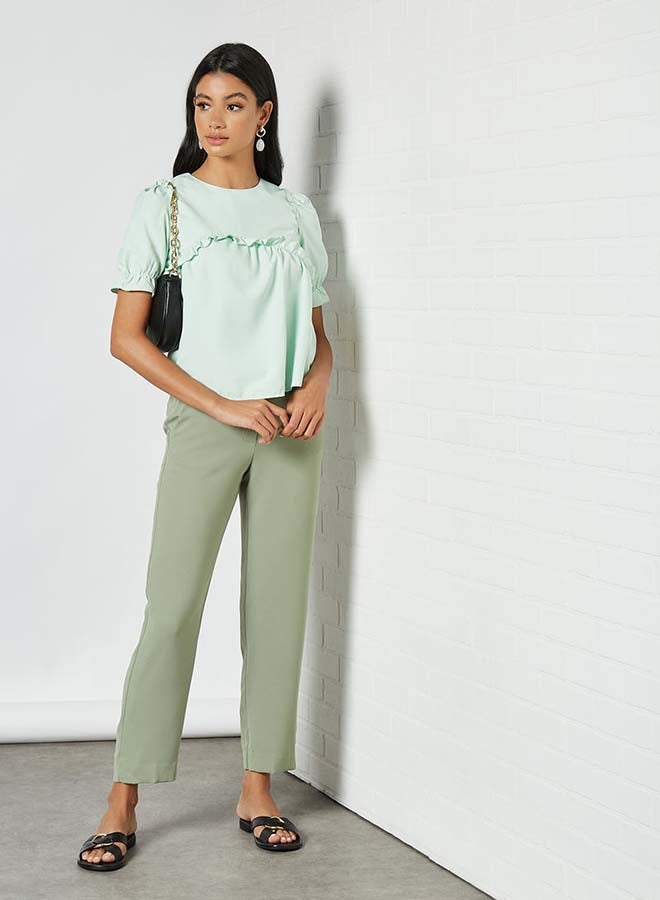 Aila Solid Design Elastic Pleat Top Light Green  - Image 3