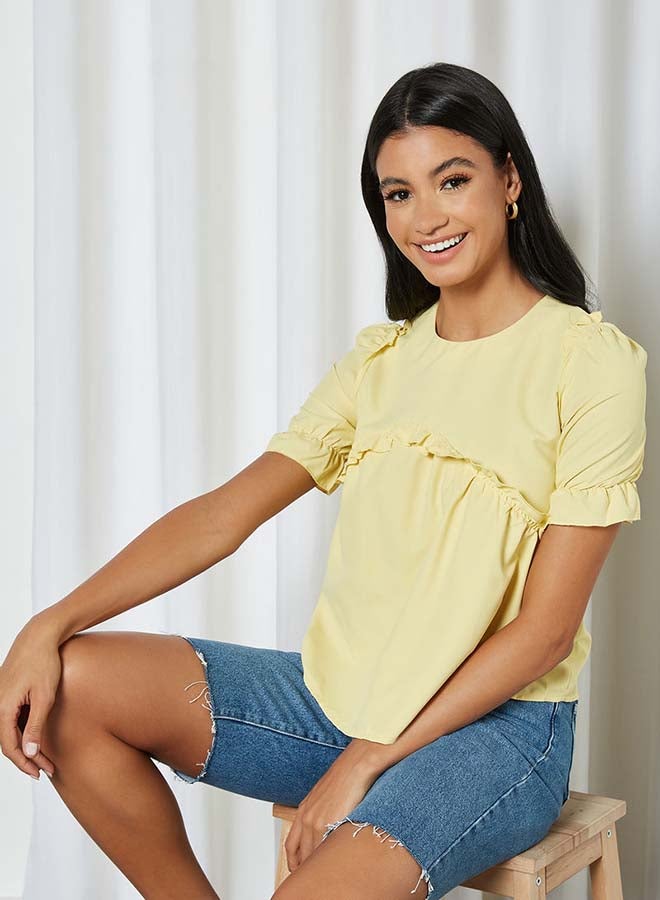 Aila Solid Design Elastic Pleat Top Yellow - Image 2