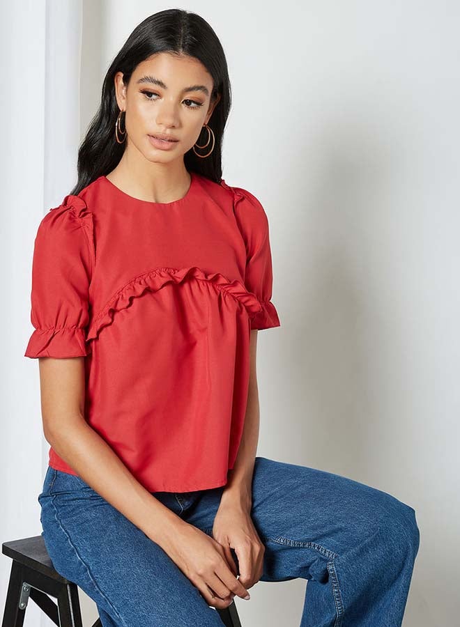 Aila - Solid Design Elastic Pleat Top Peach - Image 1