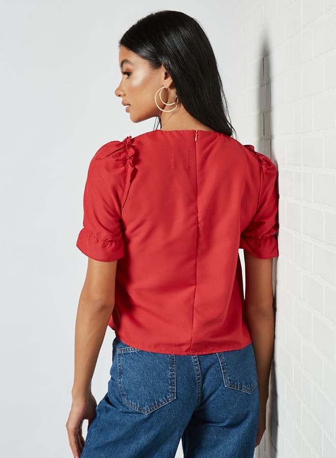 Aila - Solid Design Elastic Pleat Top Peach - Image 1