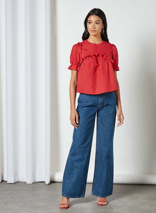 Aila - Solid Design Elastic Pleat Top Peach - Image 1