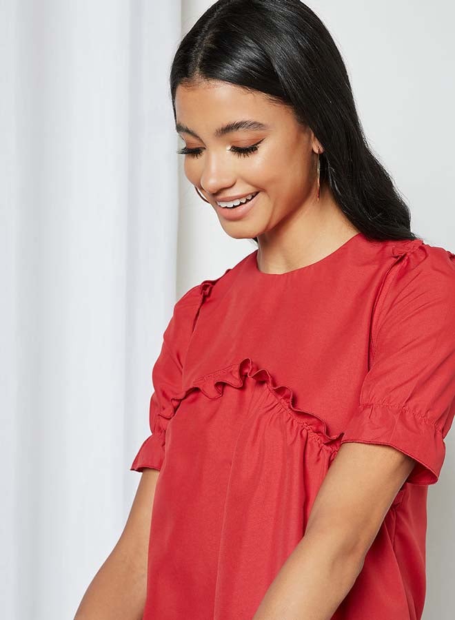Aila - Solid Design Elastic Pleat Top Peach - Image 1