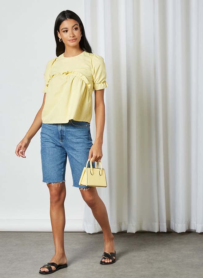 Aila Solid Design Elastic Pleat Top Yellow - Image 1