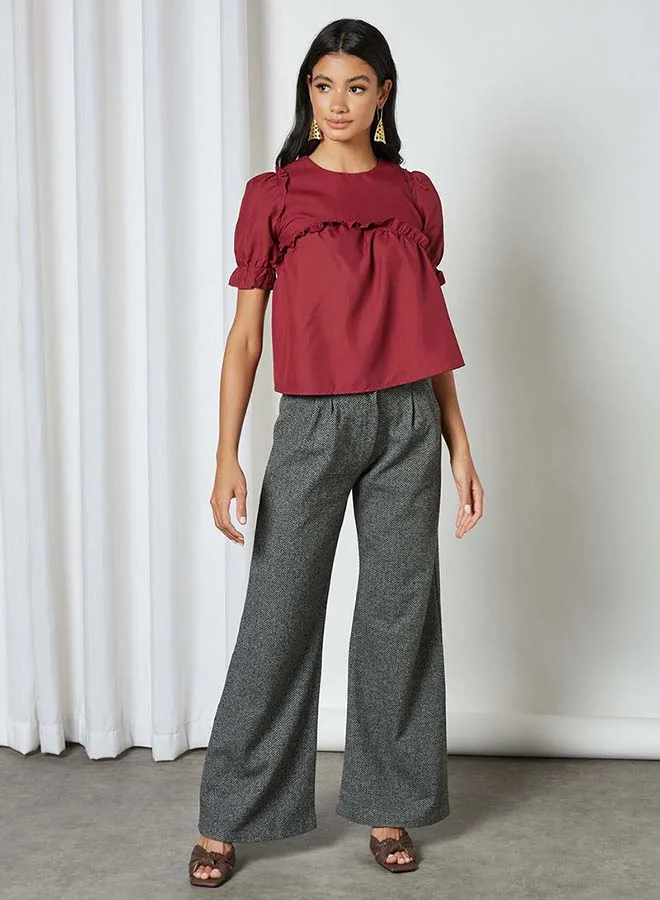 Aila Solid Design Elastic Pleat Top Rose
