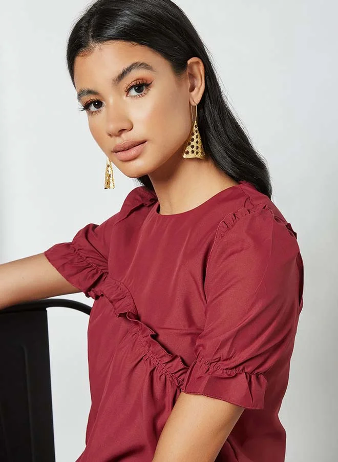 Aila Solid Design Elastic Pleat Top Rose