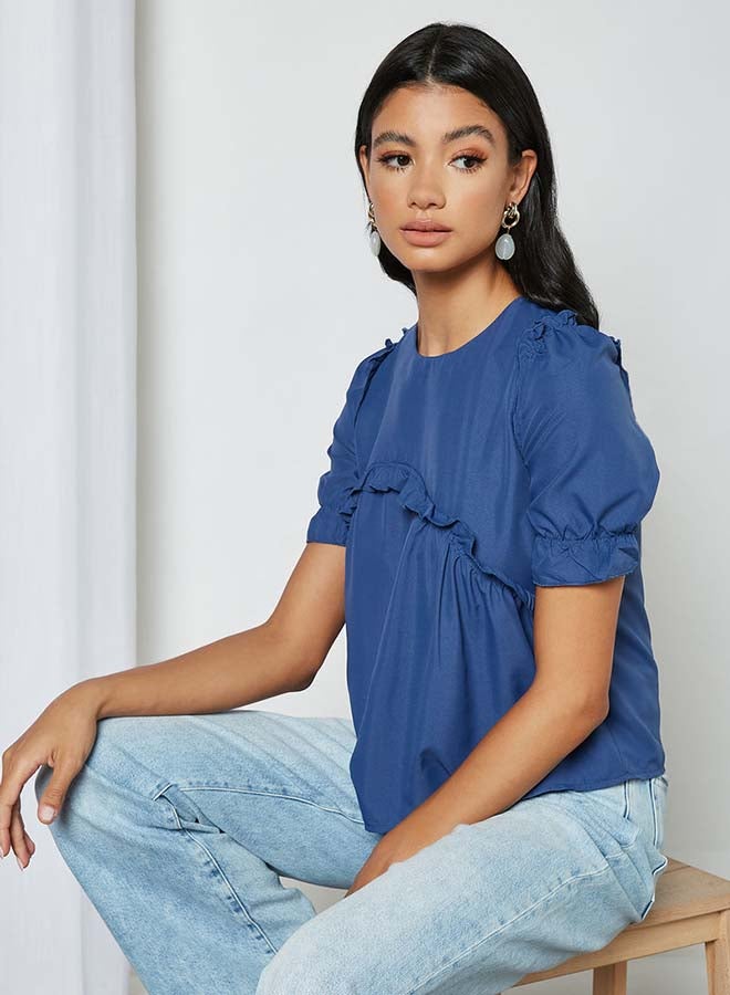 Aila - Solid Design Elastic Pleat Top Blue - Image 1