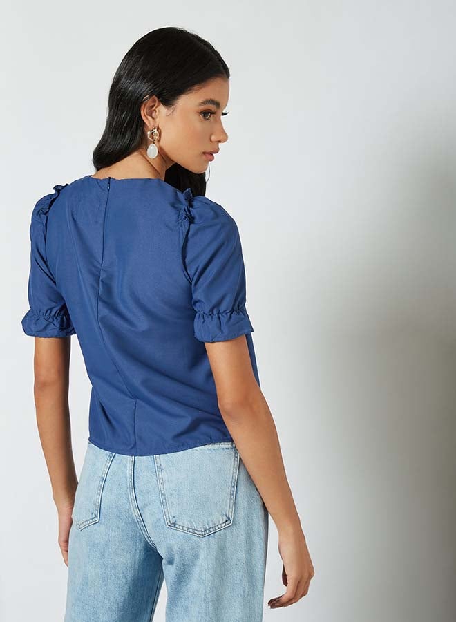 Aila - Solid Design Elastic Pleat Top Blue - Image 1