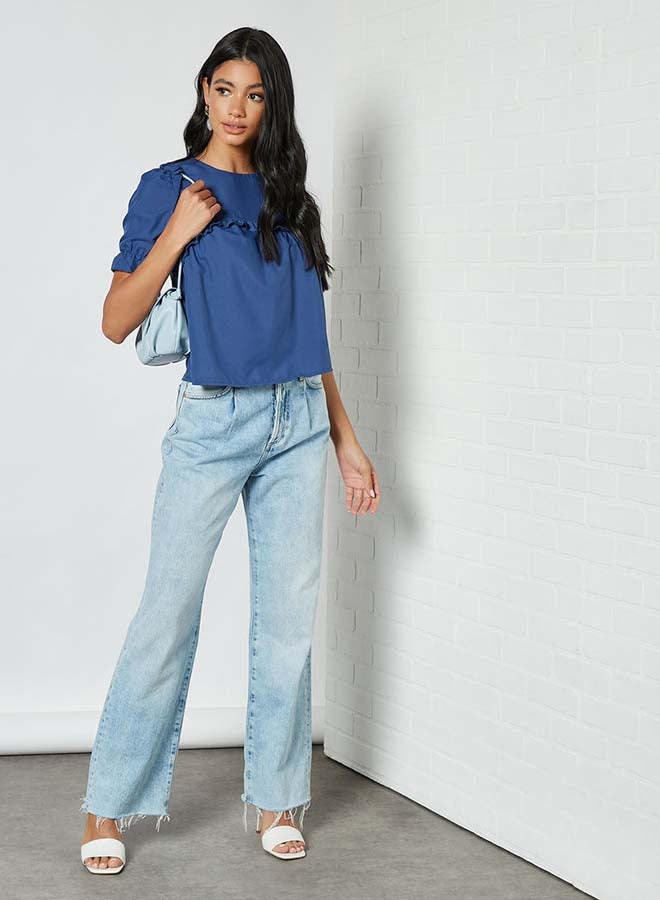 Aila - Solid Design Elastic Pleat Top Blue - Image 1