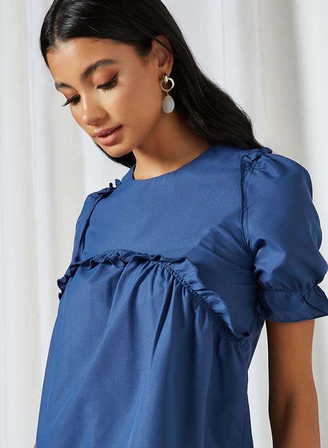 Aila - Solid Design Elastic Pleat Top Blue - Image 1