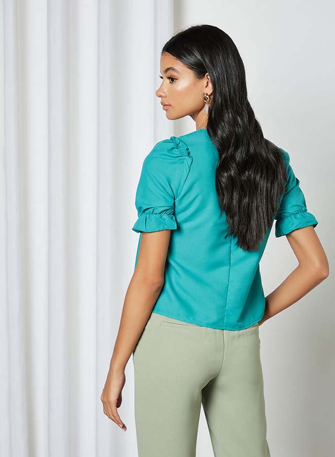 Aila Solid Design Elastic Pleat Top Green  - Image 2