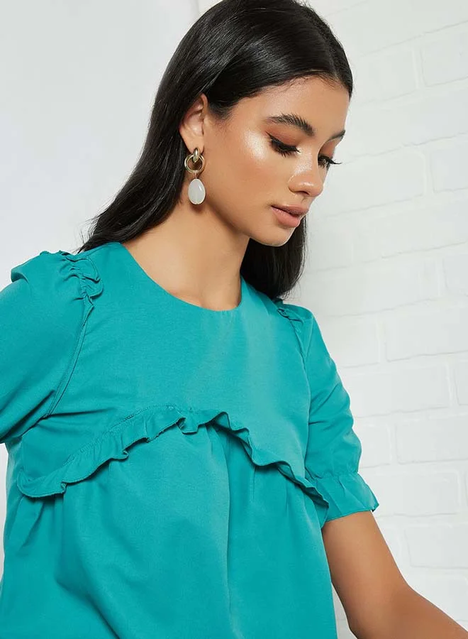 Aila Solid Design Elastic Pleat Top Green
