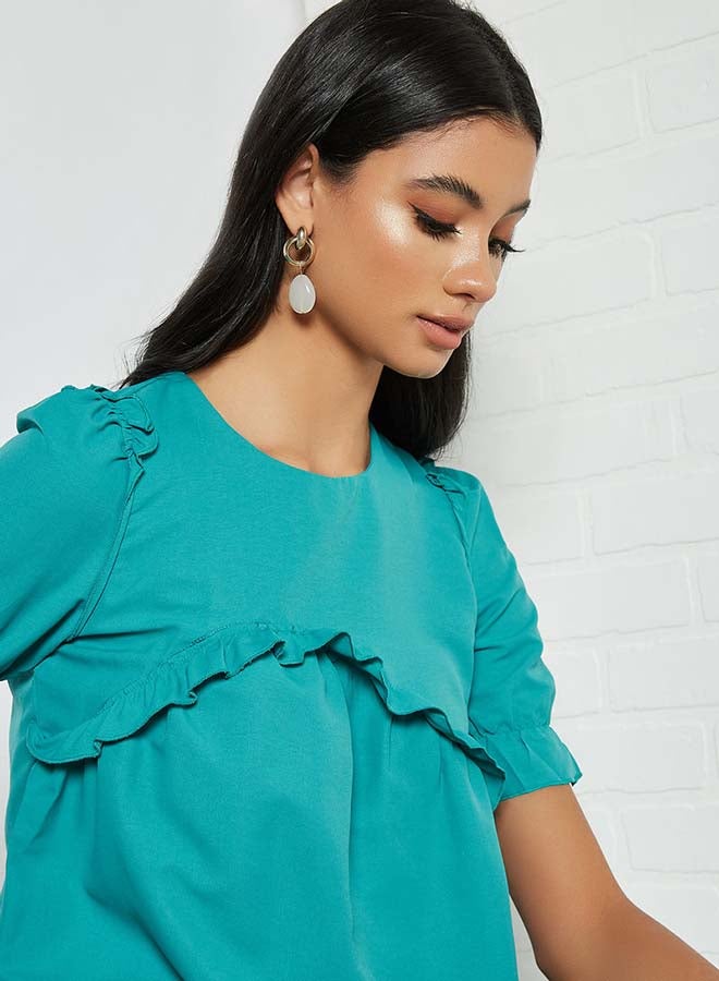 Aila Solid Design Elastic Pleat Top Green  - Image 4