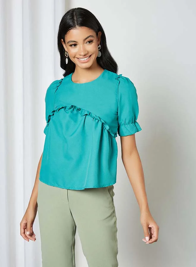 Aila Solid Design Elastic Pleat Top