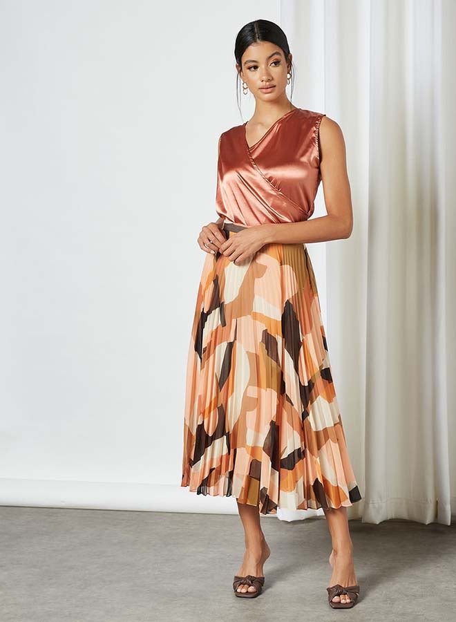 Solid Design Sleeveless Top With Cross Front Rust