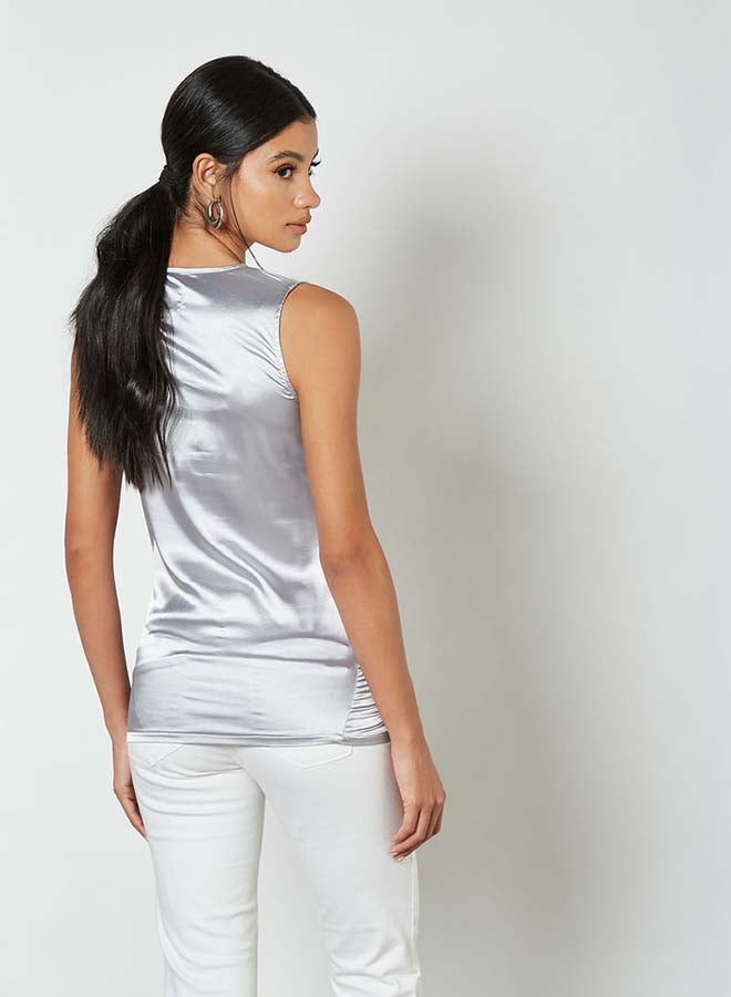 Aila - Solid Design Sleeveless Top With Cross Front Grey - Image 1