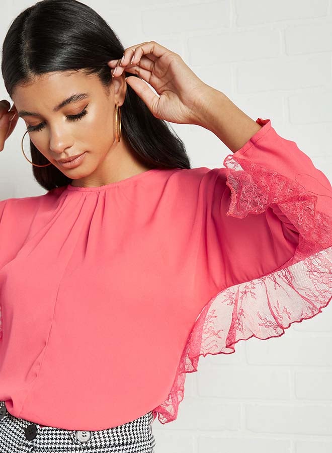 Aila Solid Design Round Neck Top Light Orange - Image 4