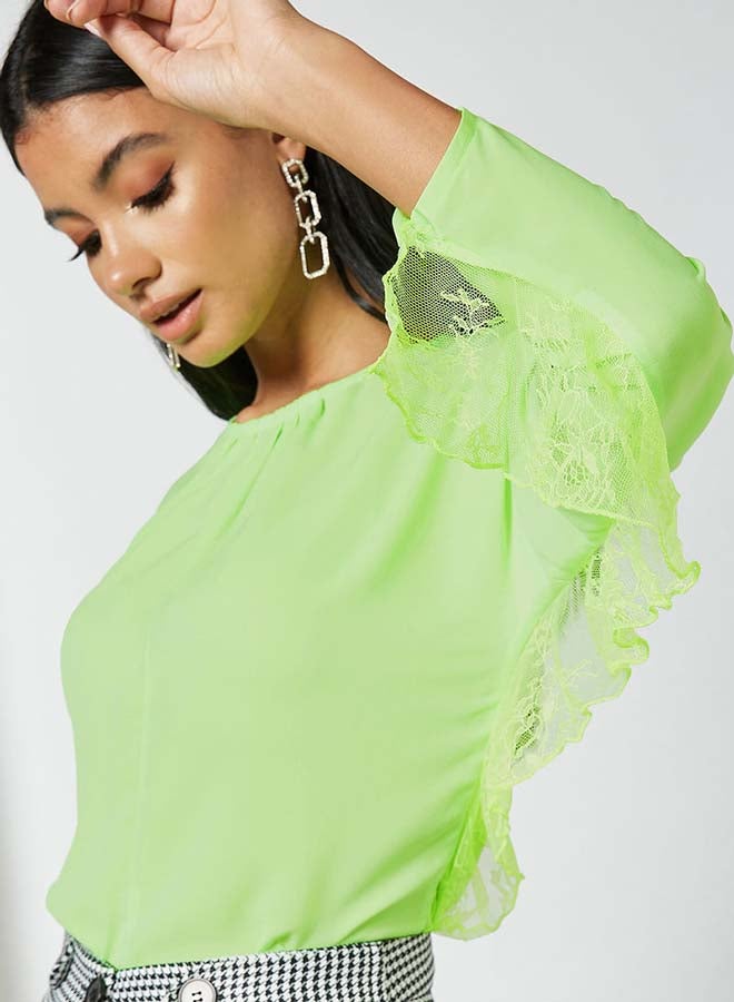 Aila Solid Design Round Neck Top Shiny Green - Image 4