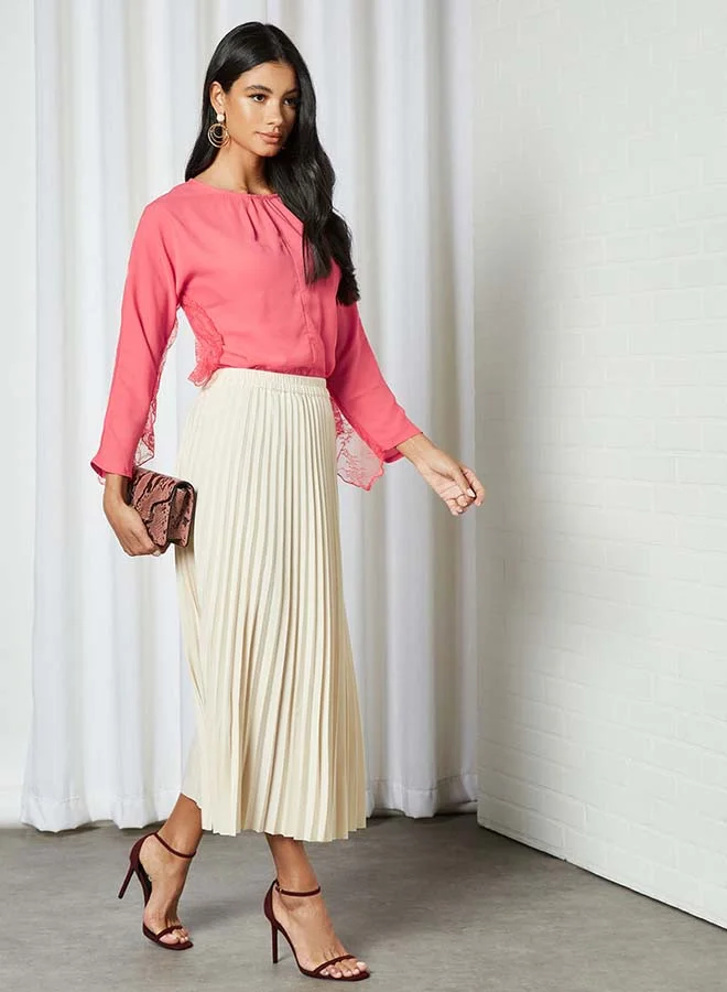 Aila Solid Design Round Neck Top Orange