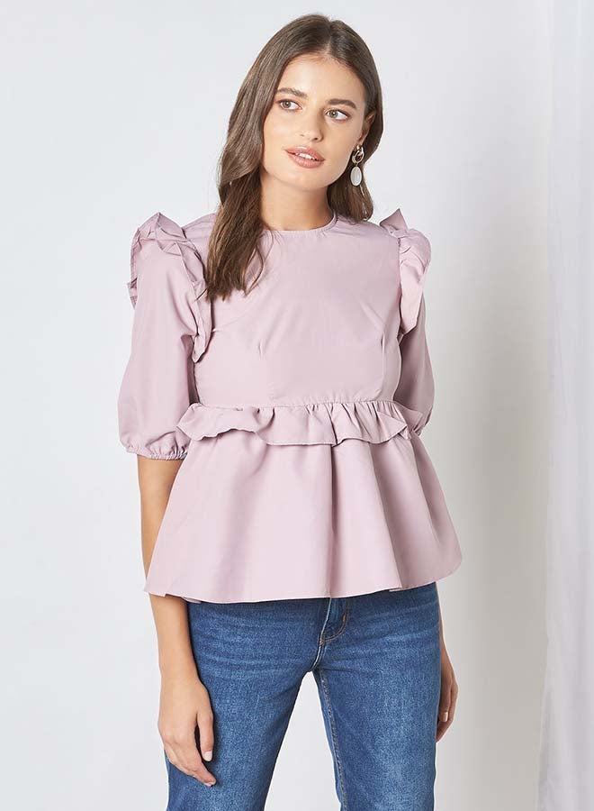 Aila Round Neck Casual Top Purple  - Image 1