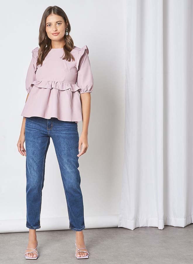 Aila Round Neck Casual Top Purple  - Image 3