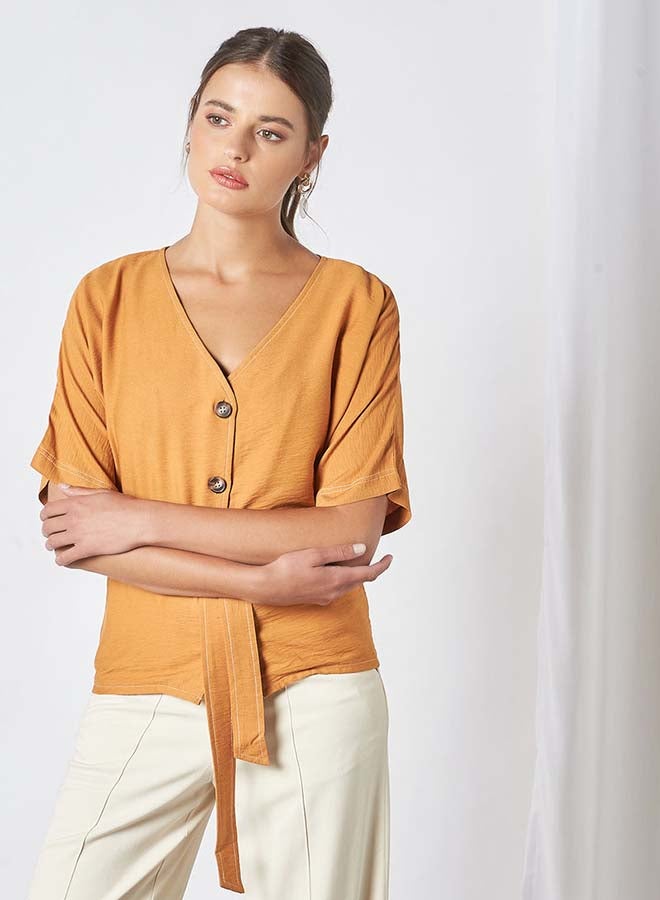Aila - V-Neck Casual Top Brown - Image 1