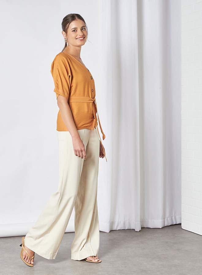 Aila - V-Neck Casual Top Brown - Image 1