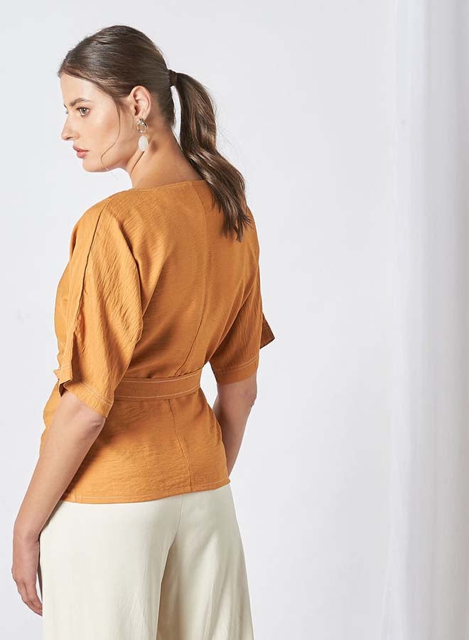 Aila - V-Neck Casual Top Brown - Image 1