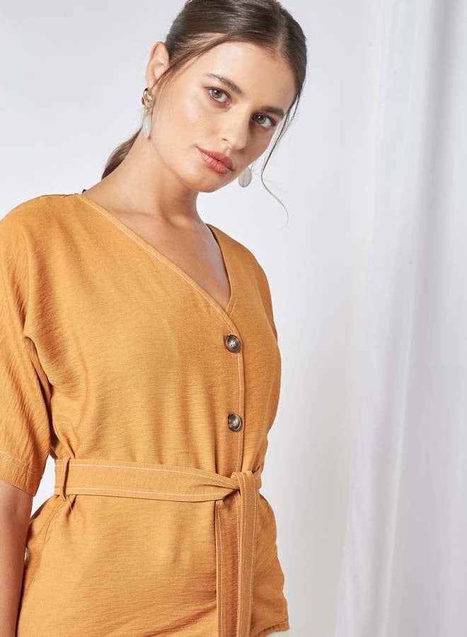 Aila - V-Neck Casual Top Brown - Image 1