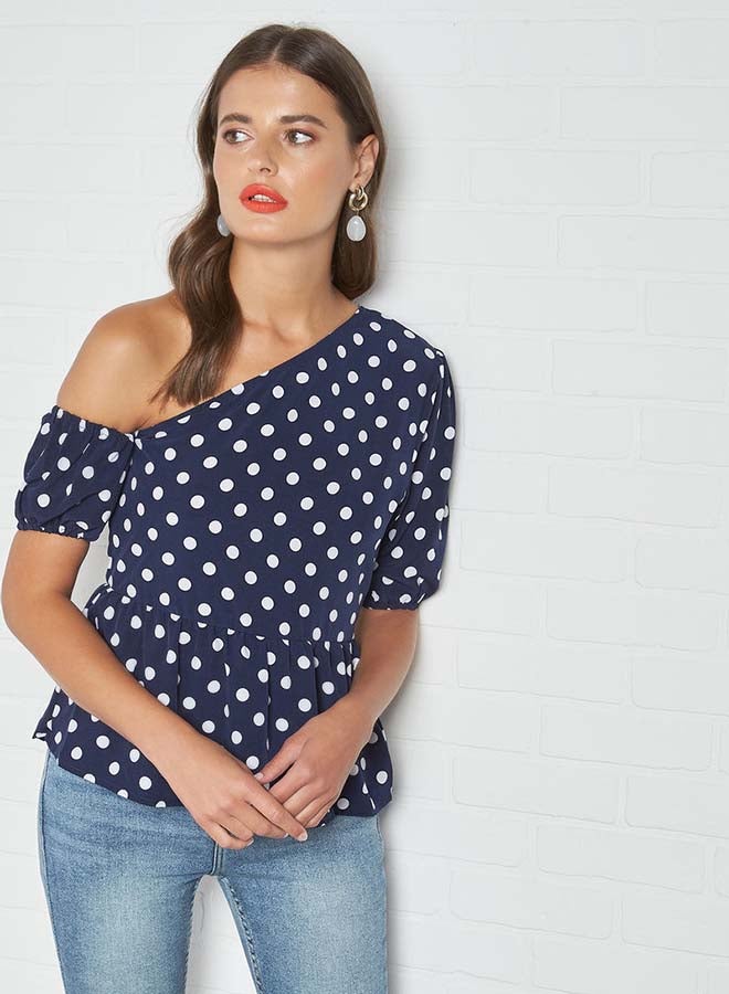 Aila Dot Printed Top Blue/White  - Image 1
