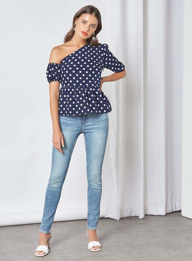 Aila Dot Printed Top Blue/White  - Image 2