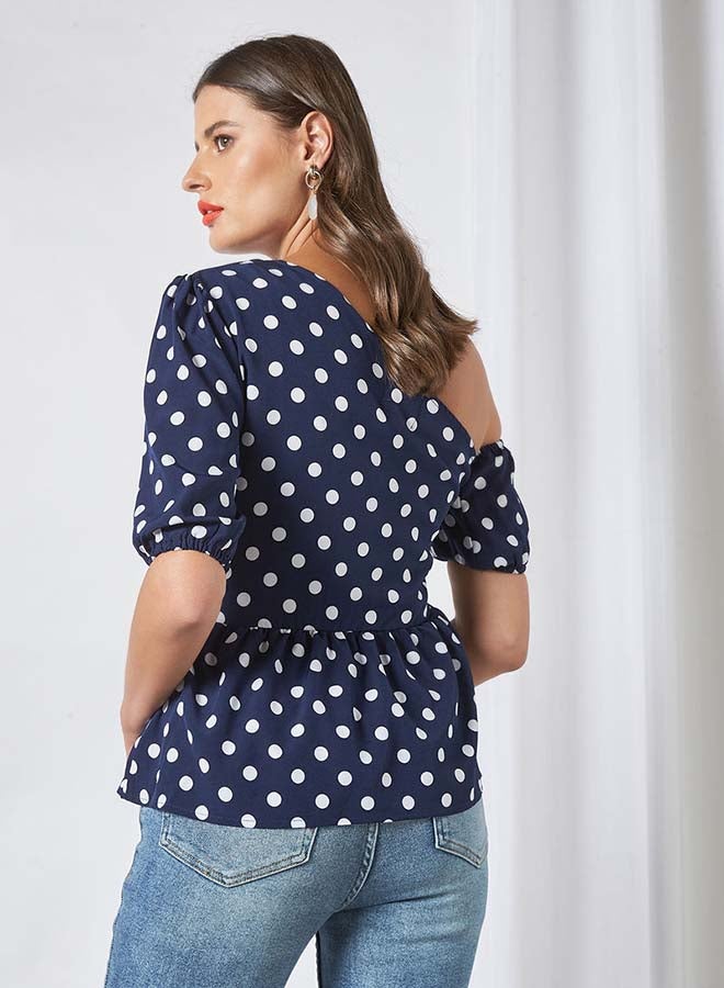 Aila Dot Printed Top Blue/White  - Image 3