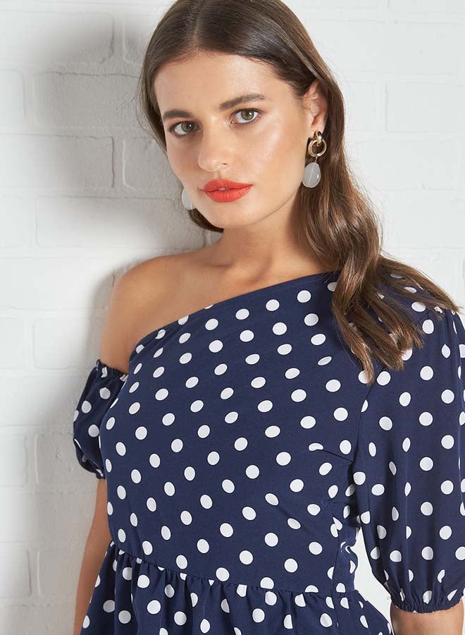 Aila Dot Printed Top Blue/White  - Image 4