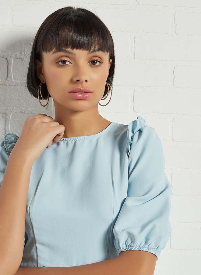 Aila - Solid Design Round Neck With Ruffle Armhole Top Blue - Image 1