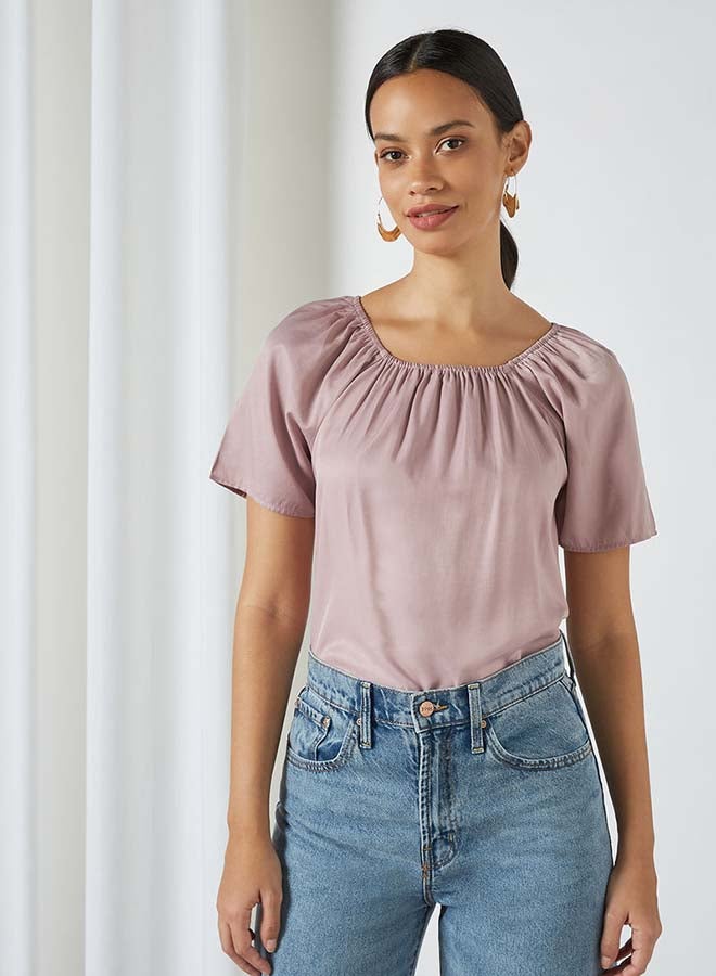 Aila Solid Design Puff Sleeves Top Purple  - Image 1