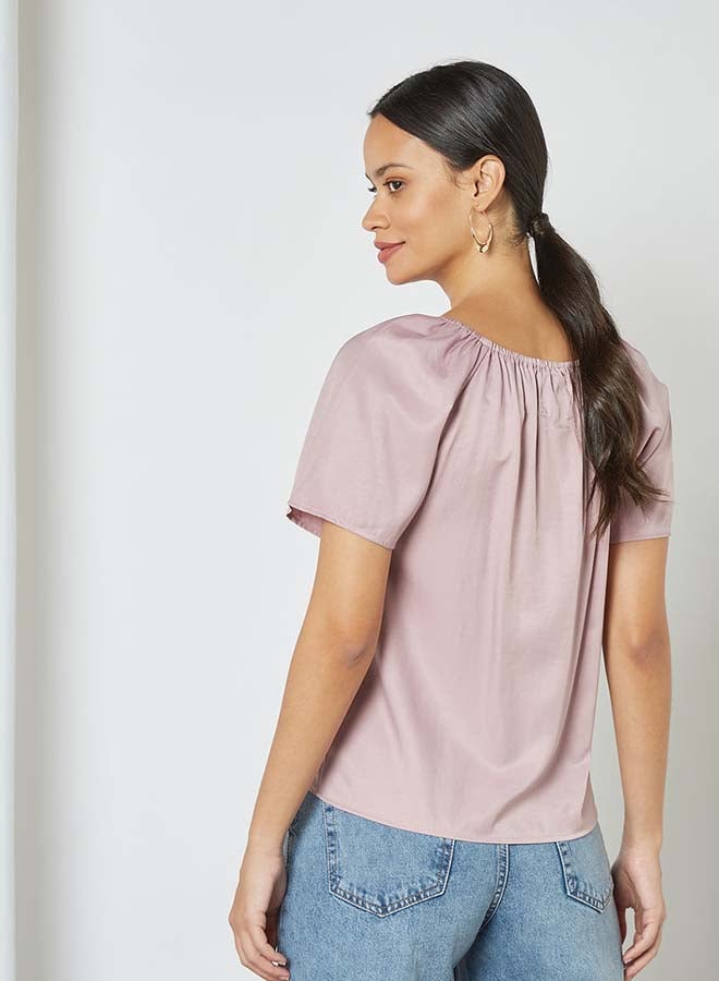 Aila Solid Design Puff Sleeves Top Purple  - Image 2