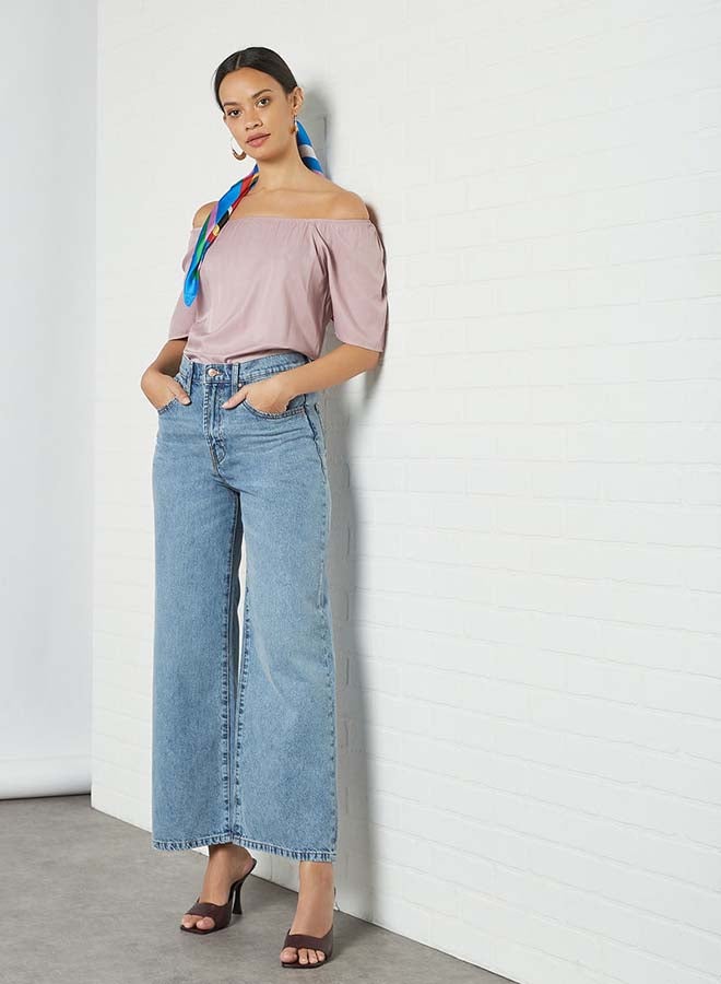 Aila Solid Design Puff Sleeves Top Purple  - Image 3