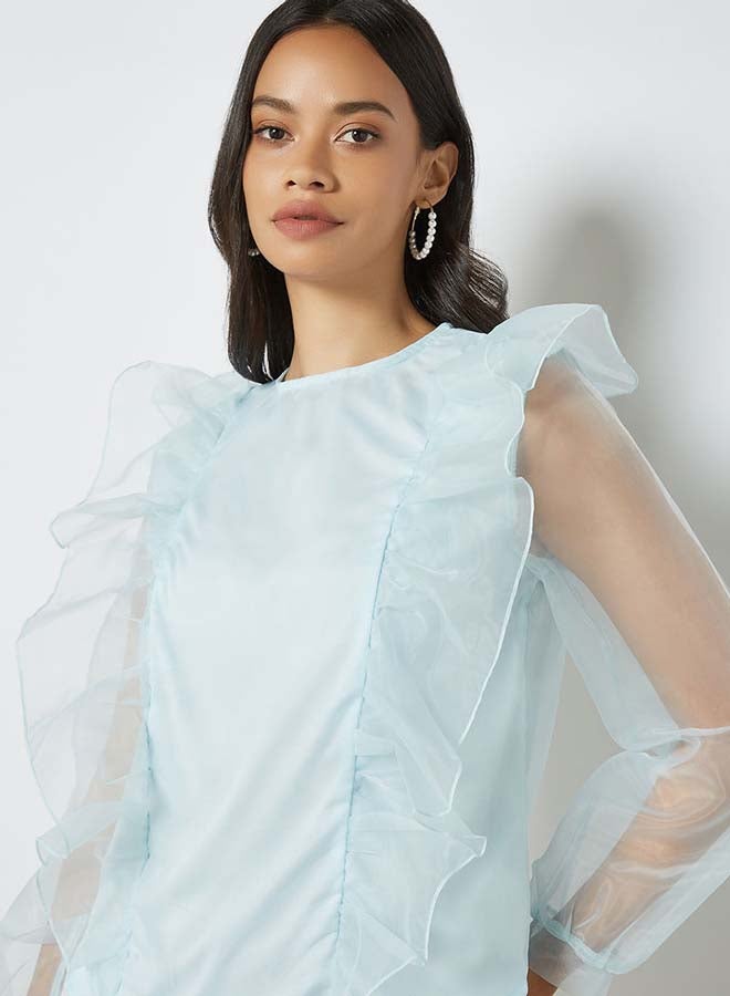 Aila - Solid Design Round Neck With Ruffle Armhole Top Blue - Image 1